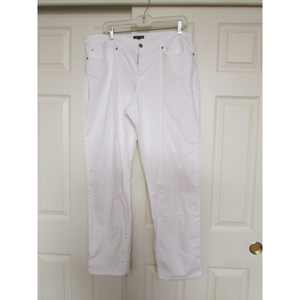 Eileen Fisher White Cotton Denim like Pants Pull-On Wear 18